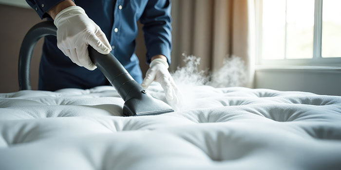 Steam cleaning a mattress